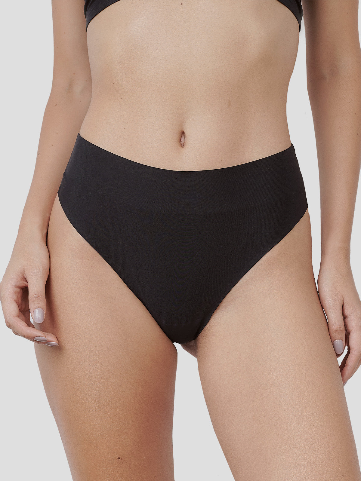 Calcinha Biquíni Cintura Alta Sem Costura Segunda Pele Preto