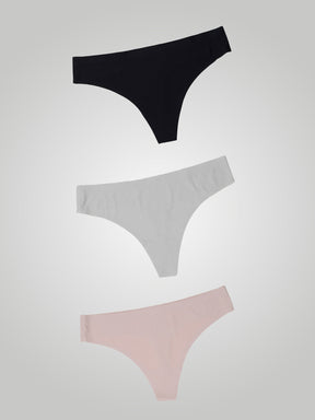 Kit com 3 Calcinhas Fio Dental Sem Costura Segunda Pele (1 Preto, 1 Branco e 1 Rose) - R$23,30 cada