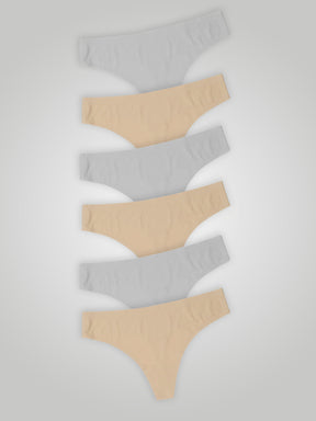 Kit com 6 Calcinhas Fio Dental Sem Costura Segunda Pele (3 Branco e 3 Bege) - R$20,82 cada
