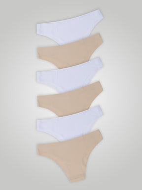 Kit com 6 Calcinhas Biquíni Sem Costura Segunda Pele (3 Branco e 3 Bege) - R$20,82 cada