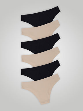 Kit com 6 Calcinhas Biquíni Sem Costura Segunda Pele (3 Preto e 3 Bege) - R$20,82 cada