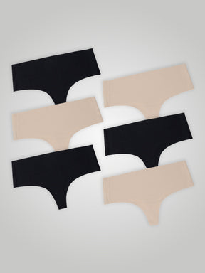 Kit com 6 Calcinhas Fio Dental Cintura Alta Sem Costura Segunda Pele (3 Preto e 3 Bege) - R$34,98 cada