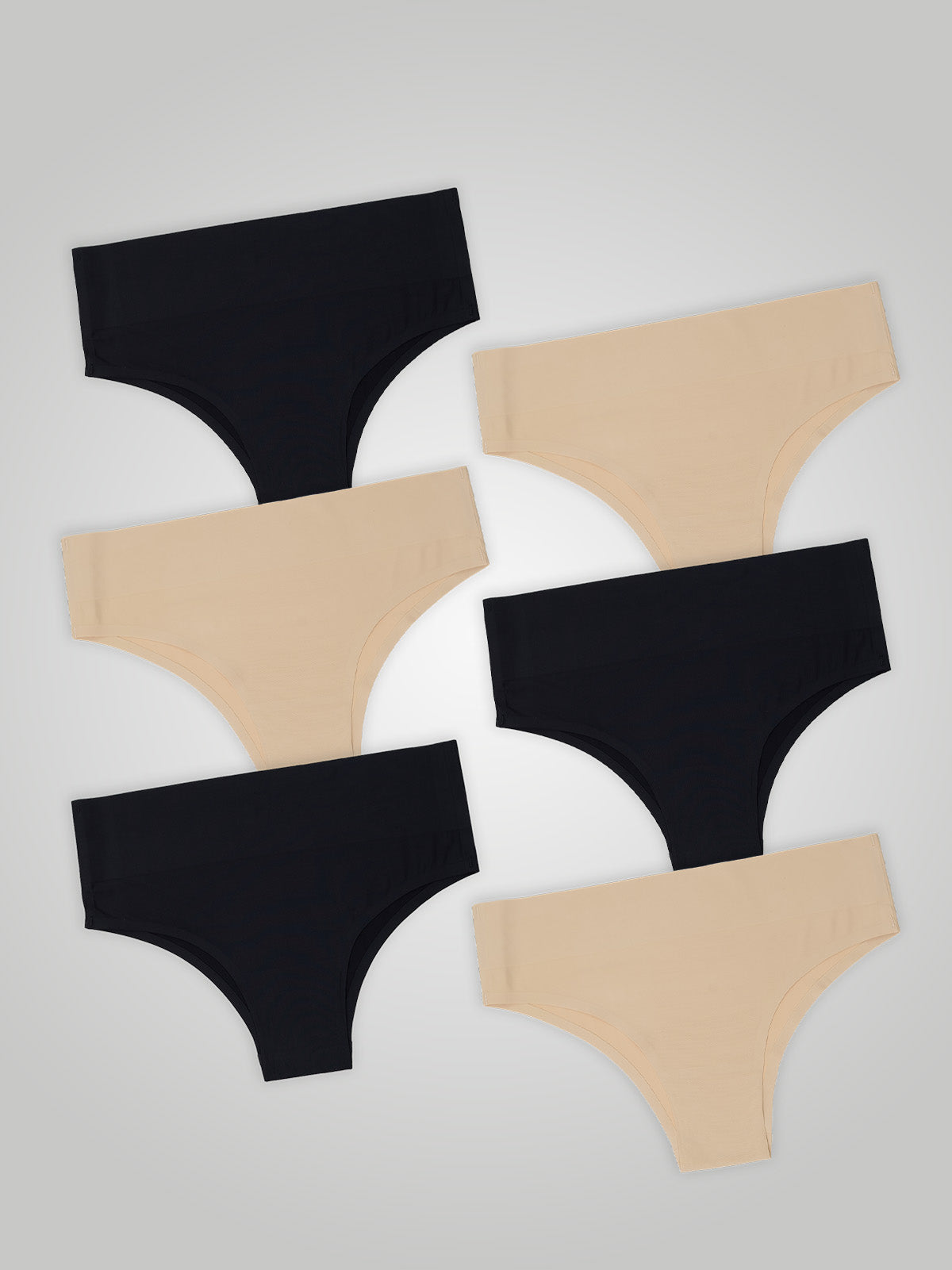 Kit com 6 Calcinhas Biquini Cintura Alta Sem Costura Segunda Pele (3 Preto e 3 Bege) - R$34,98 cada