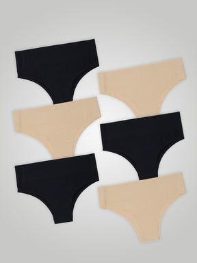 Kit com 6 Calcinhas Biquini Cintura Alta Sem Costura Segunda Pele (3 Preto e 3 Bege) - R$34,98 cada