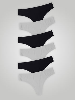 Kit com 6 Calcinhas Fio Dental Sem Costura Segunda Pele (3 Preto e 3 Branco) - R$20,82 cada