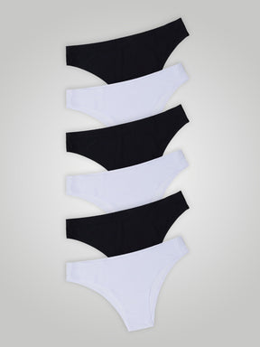 Kit com 6 Calcinhas Biquíni Sem Costura Segunda Pele (3 Preto e 3 Branco) - R$20,82 cada