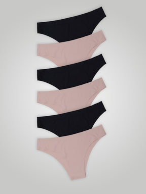 Kit com 6 Calcinhas Biquíni Sem Costura Segunda Pele (3 Preto e 3 Rose) - R$20,82 cada