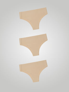 Kit com 3 Calcinhas Biquíni Cintura Alta Sem Costura Segunda Pele Bege - R$39,96 cada