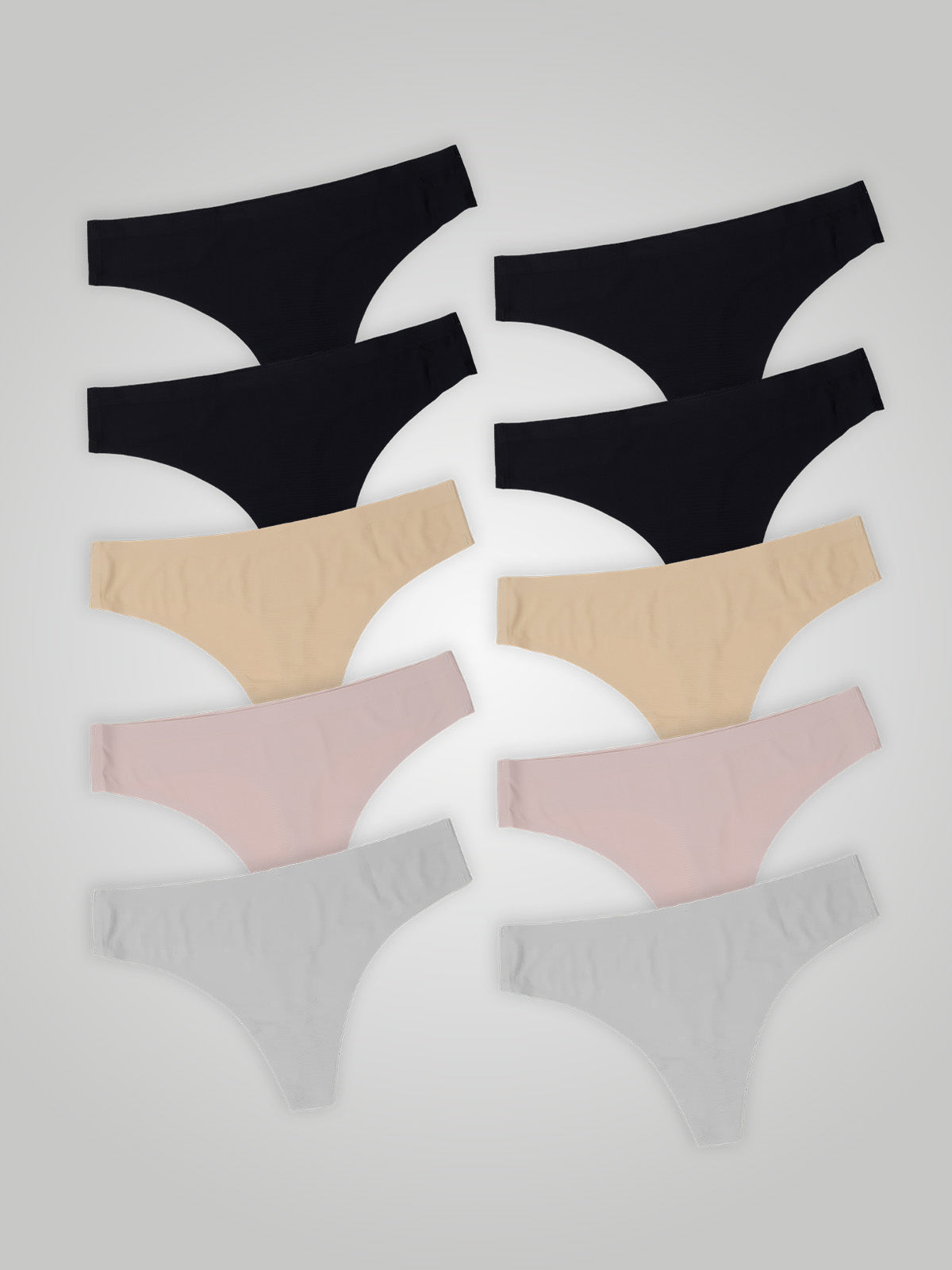 Kit com 10 Calcinhas Fio Dental Sem Costura Segunda Pele (4 Preto, 2 Bege, 2 Rose e 2 Branco) - R$18,99 cada
