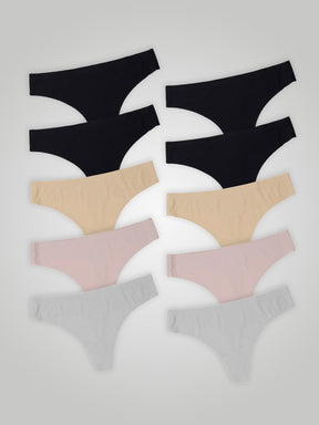 Kit com 10 Calcinhas Fio Dental Sem Costura Segunda Pele (4 Preto, 2 Bege, 2 Rose e 2 Branco) - R$18,99 cada