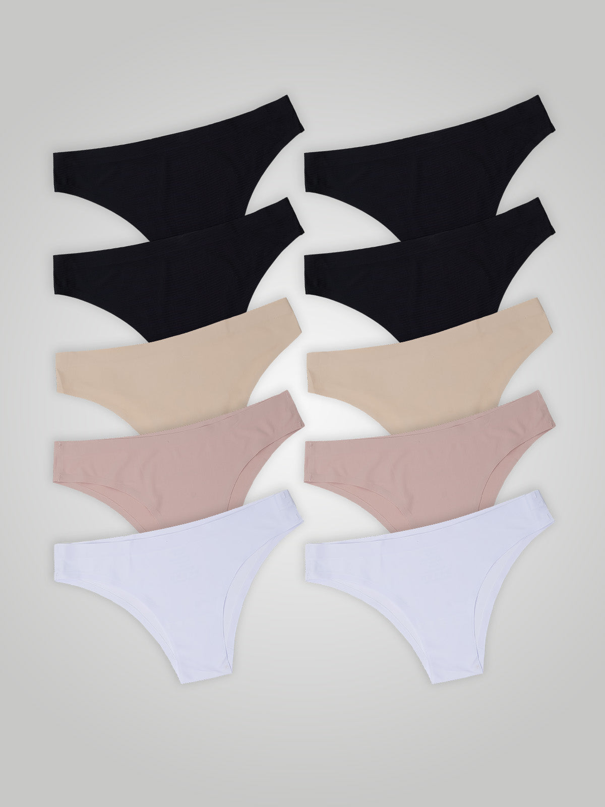 Kit com 10 Calcinhas Biquíni Sem Costura Segunda Pele (4 Preto, 2 Bege, 2 Rose e 2 Branco) - R$18,99 cada