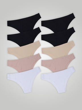 Kit com 10 Calcinhas Biquíni Sem Costura Segunda Pele (4 Preto, 2 Bege, 2 Rose e 2 Branco) - R$18,99 cada