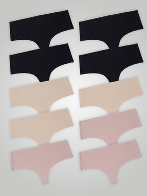 Kit com 10 Calcinhas Fio Dental Cintura Alta Sem Costura Segunda Pele (4 Preto, 3 Bege e 3 Rose) - R$24,95 cada