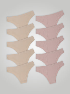 Kit com 10 Calcinhas Biquíni Sem Costura Segunda Pele (5 Bege e 5 Rose) - R$18,99 cada