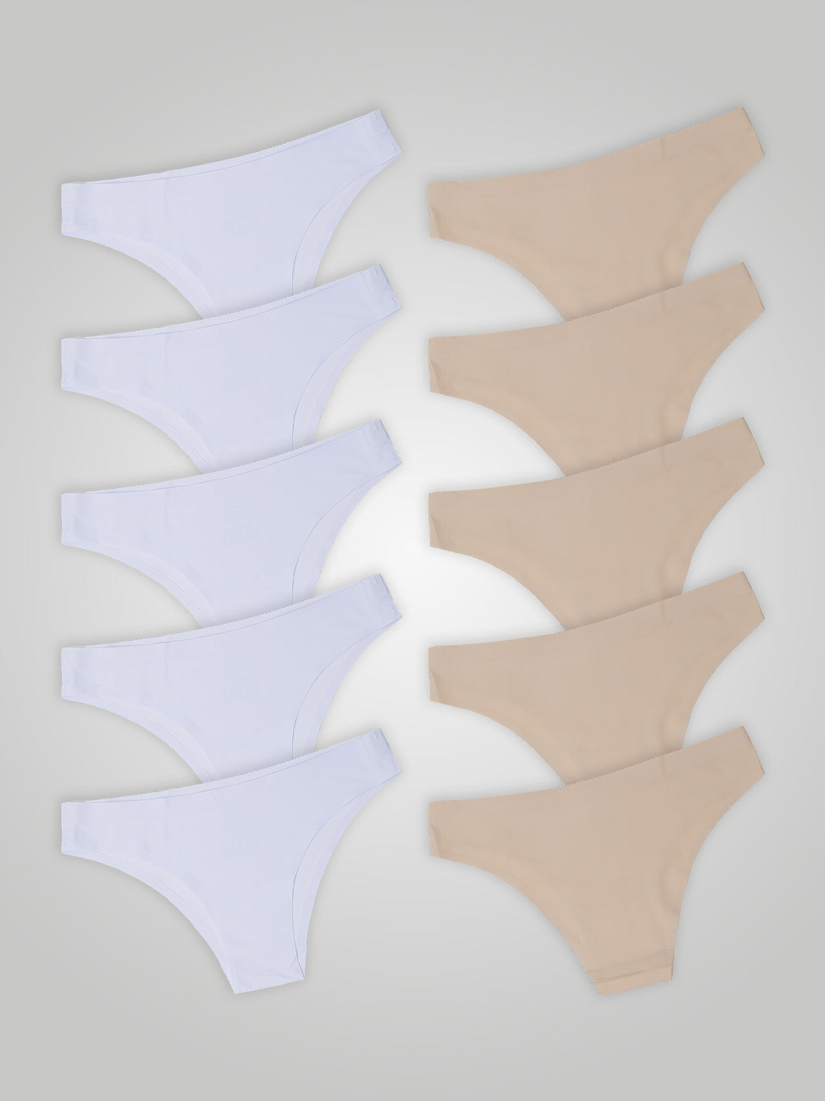 Kit com 10 Calcinhas Biquíni Sem Costura Segunda Pele (5 Branco e 5 Bege) - R$18,99 cada