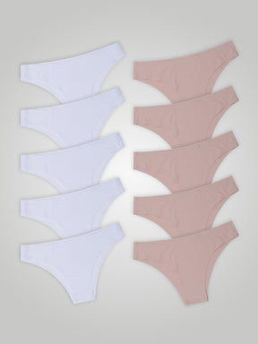 Kit com 10 Calcinhas Biquíni Sem Costura Segunda Pele (5 Branco e 5 Rose) - R$18,99 cada