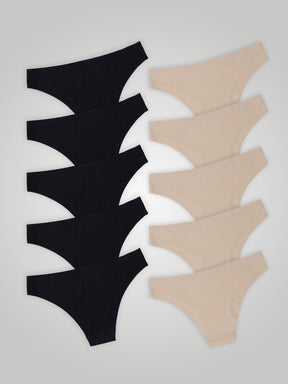 Kit com 10 Calcinhas Biquíni Sem Costura Segunda Pele (5 Preto e 5 Bege) - R$18,99 cada