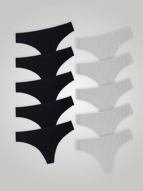 Kit com 10 Calcinhas Fio Dental Sem Costura Segunda Pele (5 Preto e 5 Branco) - R$18,99 cada