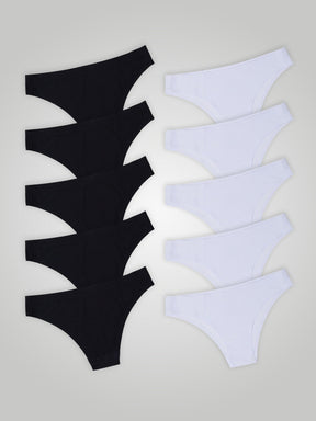Kit com 10 Calcinhas Biquíni Sem Costura Segunda Pele (5 Preto e 5 Branco) - R$18,99 cada