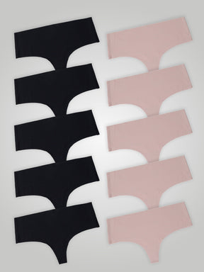 Kit com 10 Calcinhas Fio Dental Cintura Alta Sem Costura Segunda Pele (5 Preto e 5 Rose) - R$24,95 cada