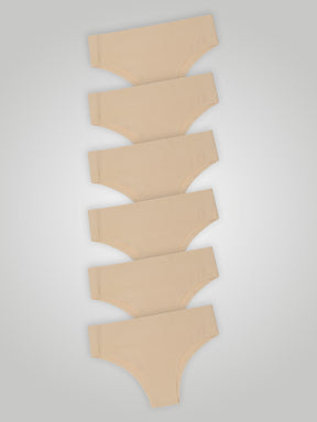 Kit com 6 Calcinhas Biquíni Cintura Alta Sem Costura Segunda Pele Bege - R$39,98 cada