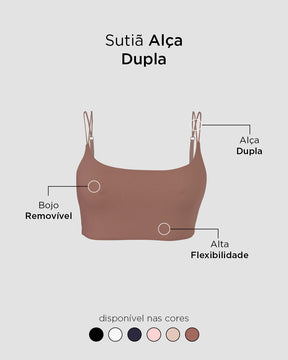 Sutiã Top Alça Dupla com Bojo Removivel Marrom Cacau