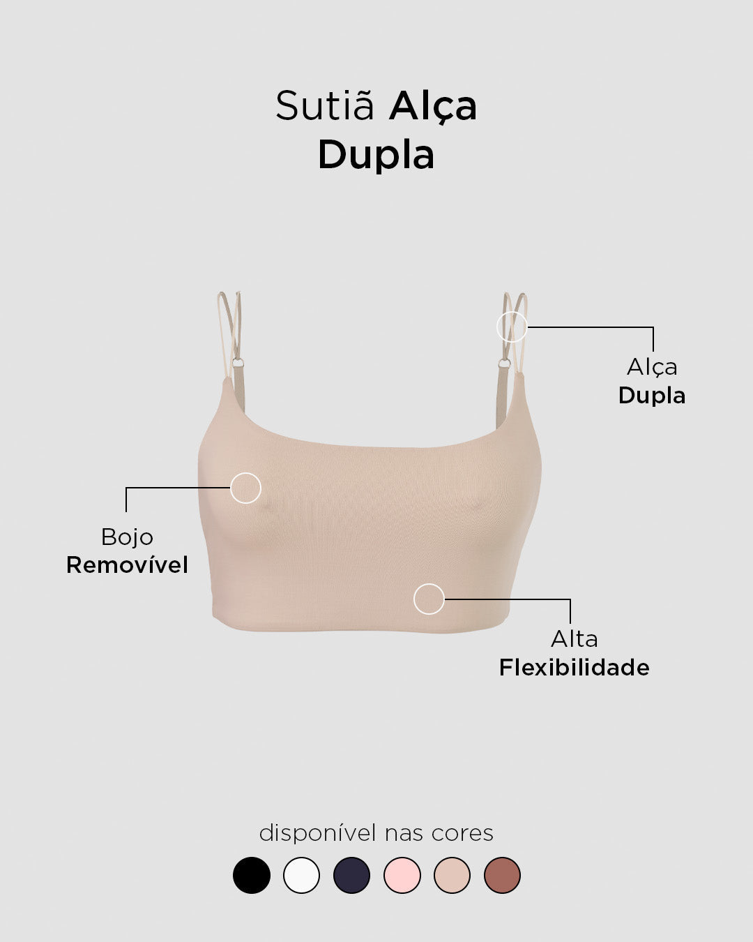 Sutiã Top Alça Dupla com Bojo Removivel Bege