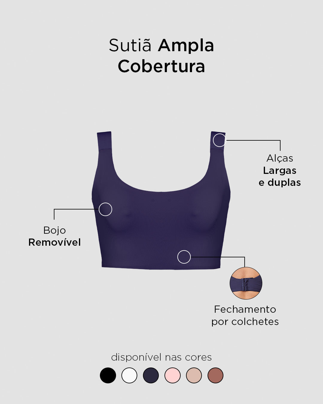 Sutiã Top Invisivel com Ampla Cobertura e Bojo Removivel Bege