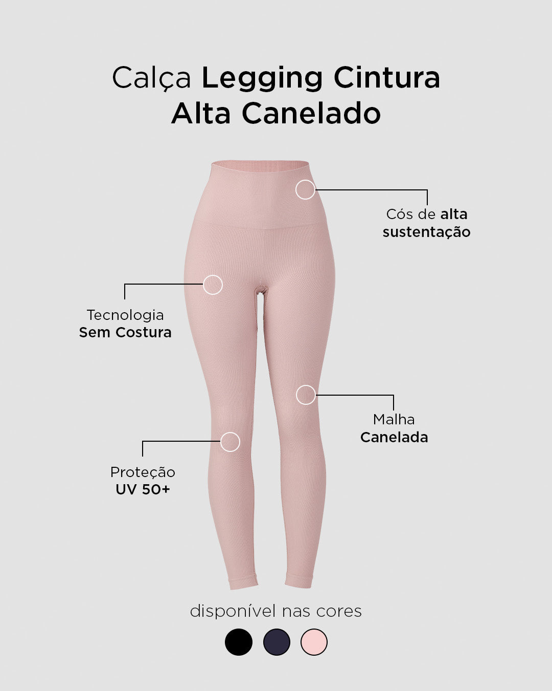 Calça Legging Cintura Alta Canelado Sem Costura Rose