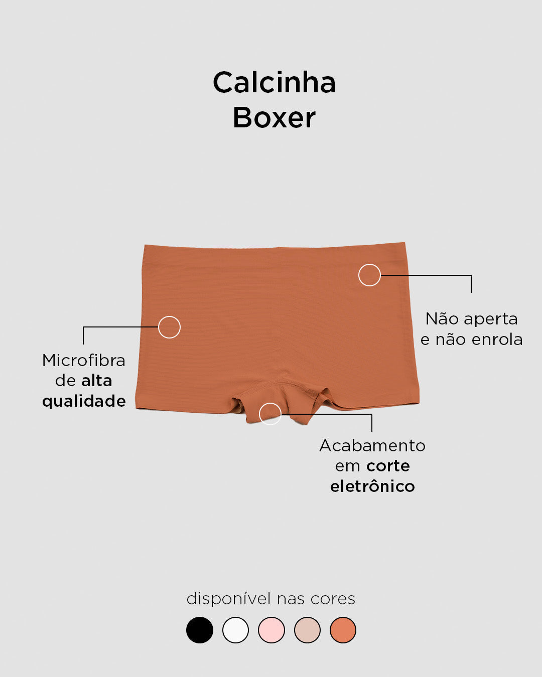 Calcinha Boxer Boyshort Sem Costura Segunda Pele Marrom Terracota