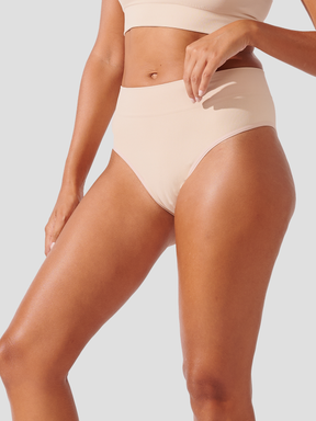 Calcinha Biquini Cintura Alta Canelado Sem Costura Premium Bege