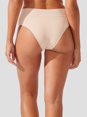 Kit com 3 Calcinhas Biquíni Cintura Alta Canelado Sem Costura Premium Bege - R$68,30 cada