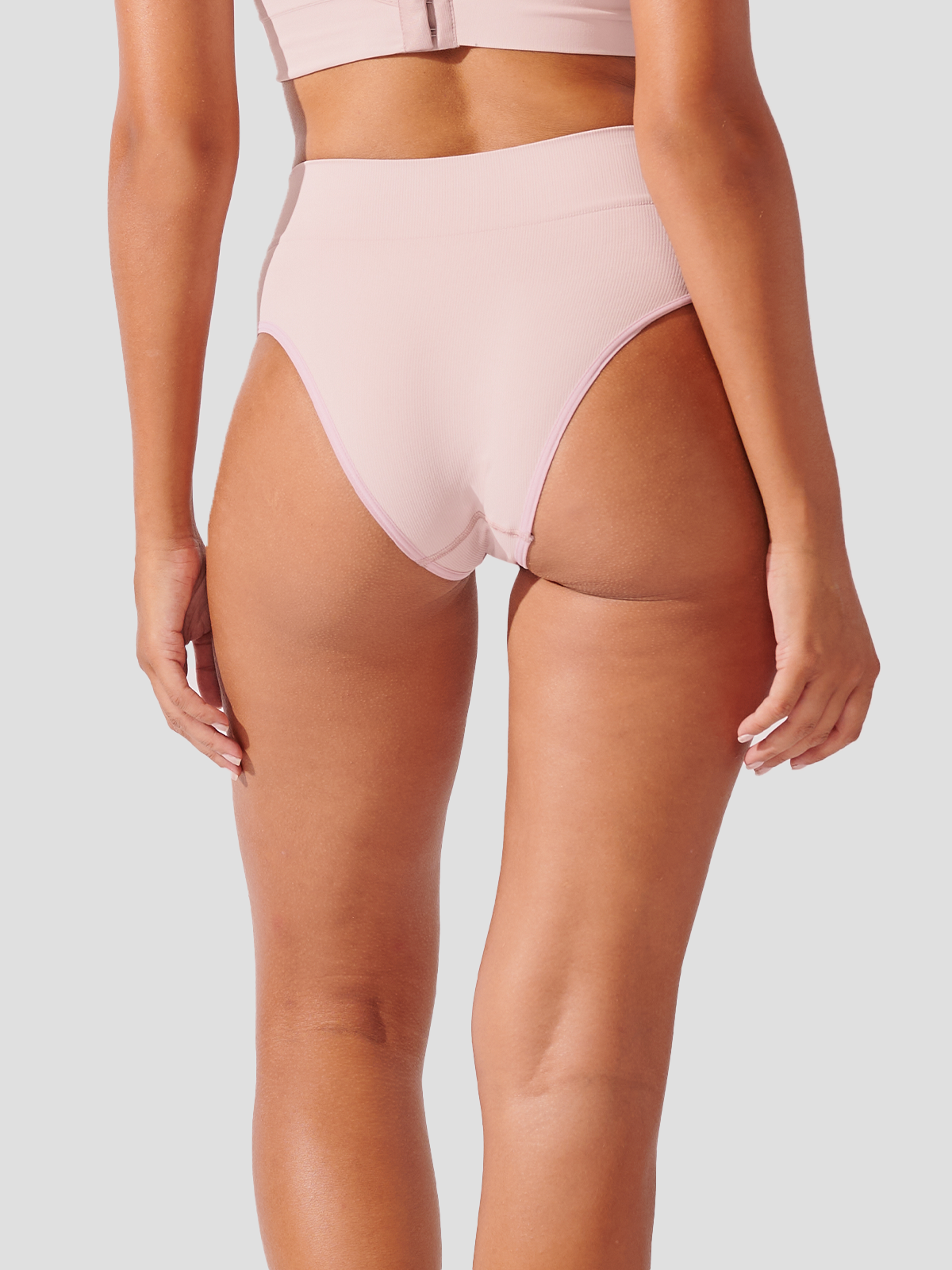 Calcinha Biquíni Cintura Alta Canelado Sem Costura Premium Rose