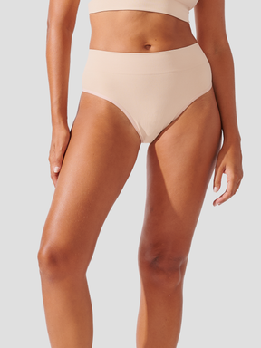 Kit com 3 Calcinhas Biquíni Cintura Alta Canelado Sem Costura Premium Bege - R$68,30 cada