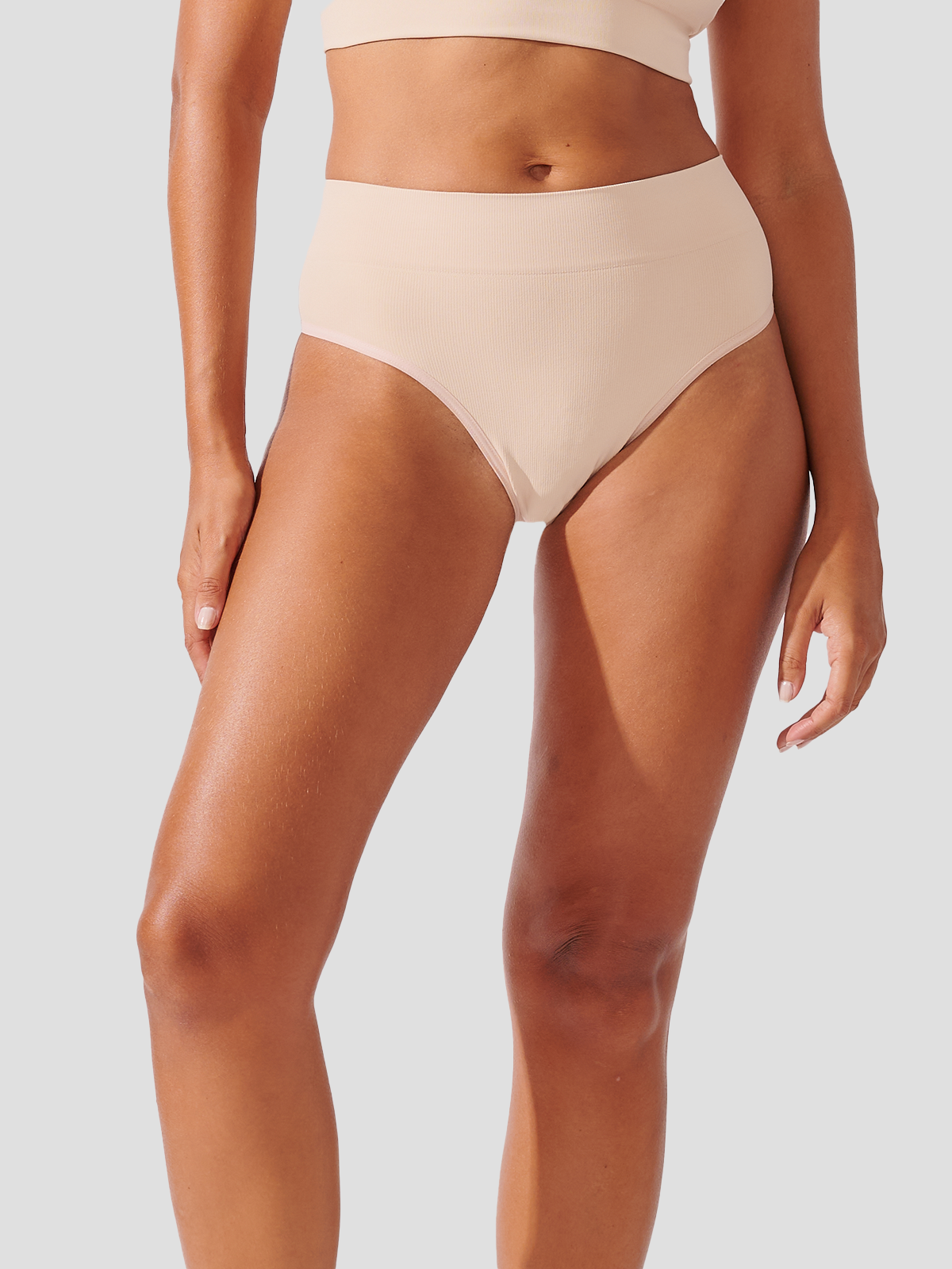 Kit com 6 Calcinhas Biquíni Cintura Alta Canelado Sem Costura Premium Bege - R$59,98 cada