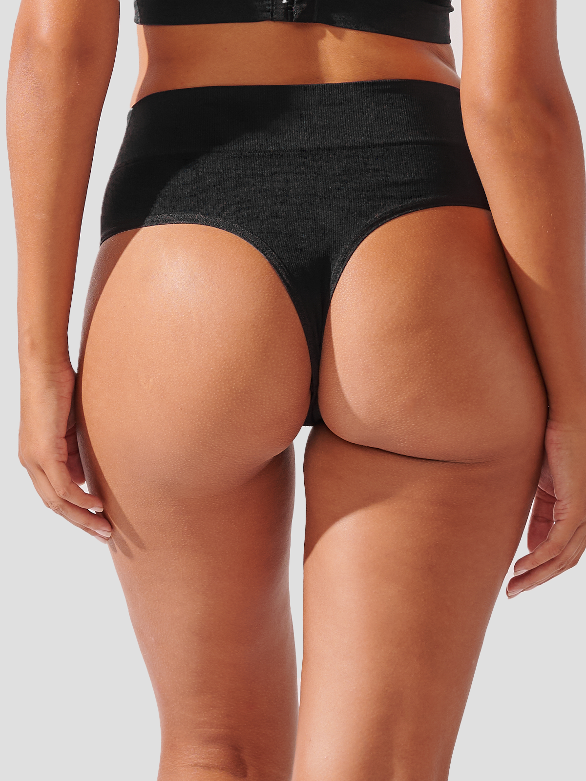 Calcinha Fio Dental Cintura Alta Canelado Sem Costura Premium Preto