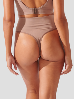 Calcinha Fio Dental Redutora Canelado Sem Costura Premium Marrom Cacau