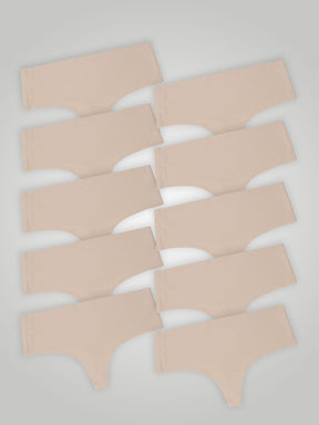 Kit com 10 Calcinhas Fio Dental Cintura Alta Sem Costura Segunda Pele Bege - R$24,95 cada