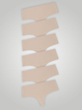 Kit com 6 Calcinhas Fio Dental Cintura Alta Sem Costura Segunda Pele Bege - R$34,98 cada