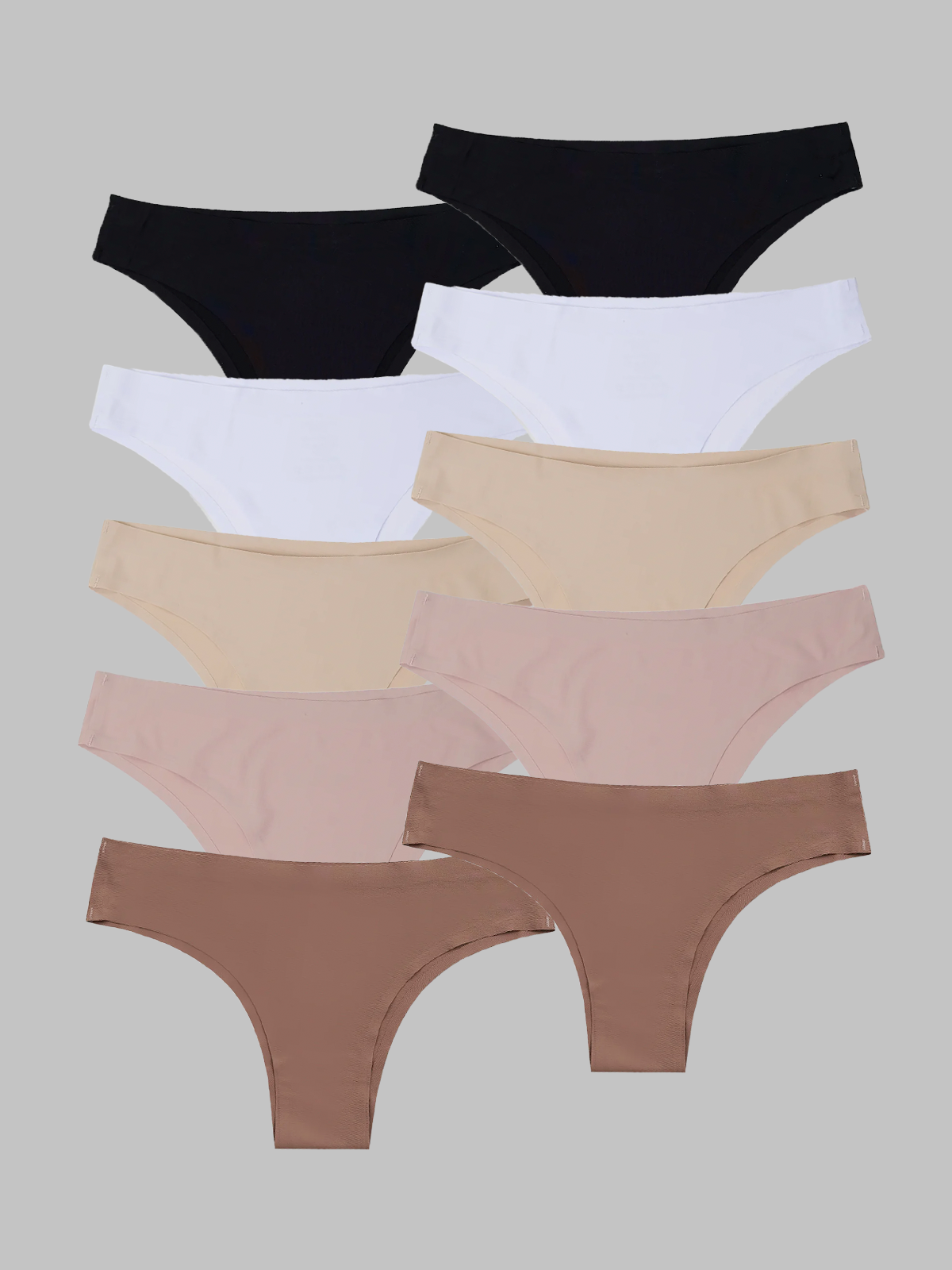 Kit com 10 Calcinhas Biquíni Sem Costura Segunda Pele (2 Preto, 2 Branco, 2 Bege, 2 Rose e 2 Marrom Cacau) - R$18,99 cada