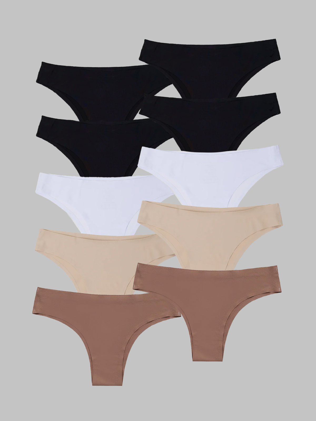Kit com 10 Calcinhas Biquíni Sem Costura Segunda Pele (4 Preto, 2 Branco, 2 Bege e 2 Marrom Cacau) - R$18,99 cada