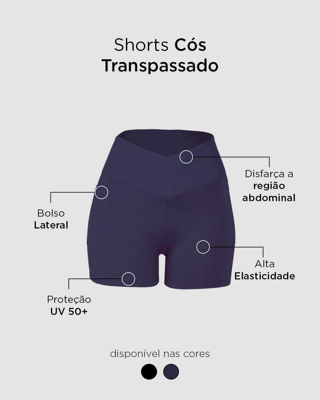 Shorts Fitness com Cós Transpassado Azul Marinho