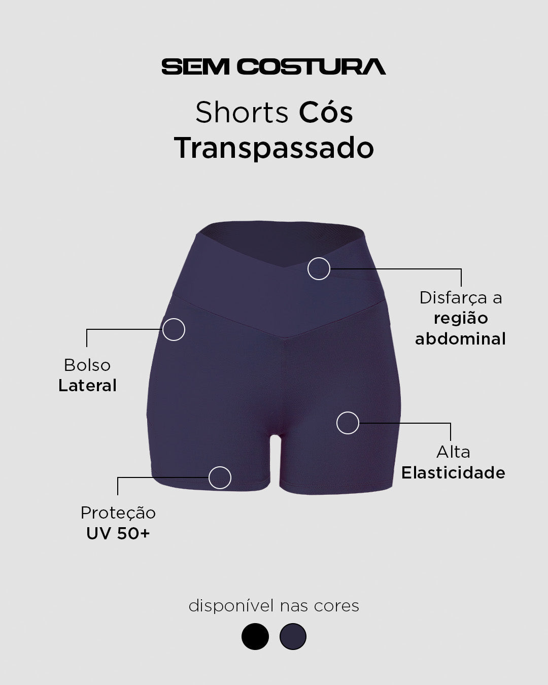 Shorts Fitness com Cós Transpassado Preto