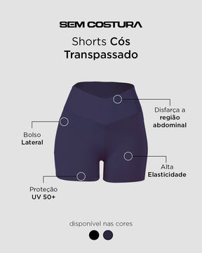 Shorts Fitness com Cós Transpassado Preto
