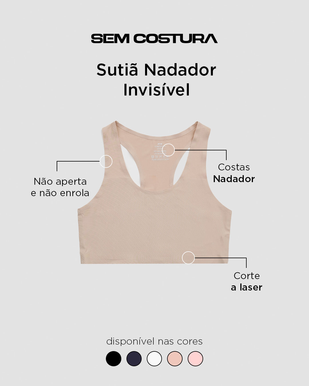 Sutiã Nadador Invisível com Bojo Removível Sem Costura Bege