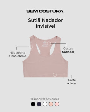 Sutiã Nadador Invisível com Bojo Removível Sem Costura Rose