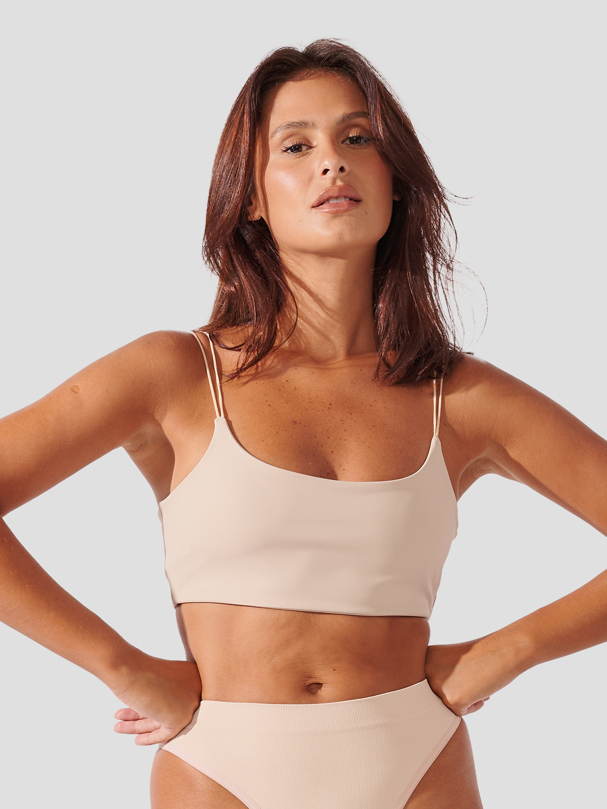 Sutiã Top Alça Dupla com Bojo Removivel Bege
