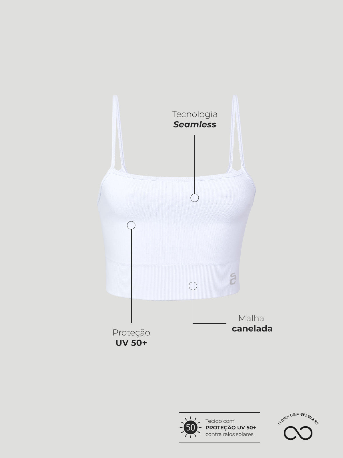 Top Fitness Canelado Sem Costura Branco