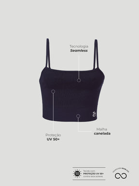 Top Fitness Canelado Sem Costura Azul Marinho