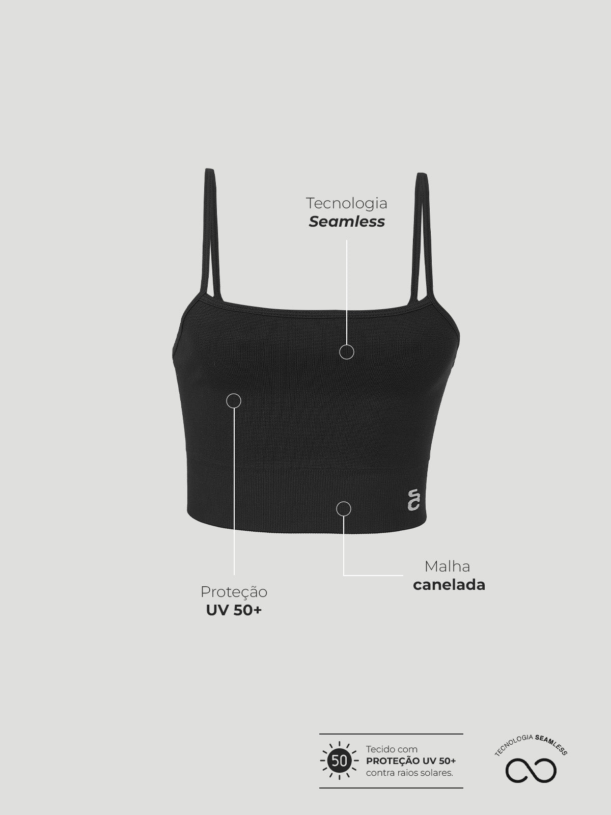 Top Fitness Canelado Sem Costura Preto